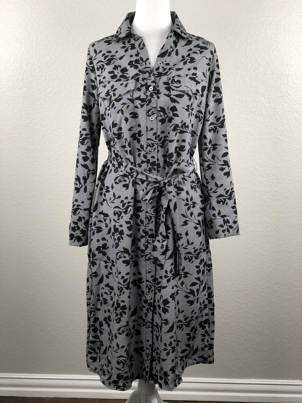 NY Collection Shirt Dress Houndstooth Printed Women's Petite Medium NEW
